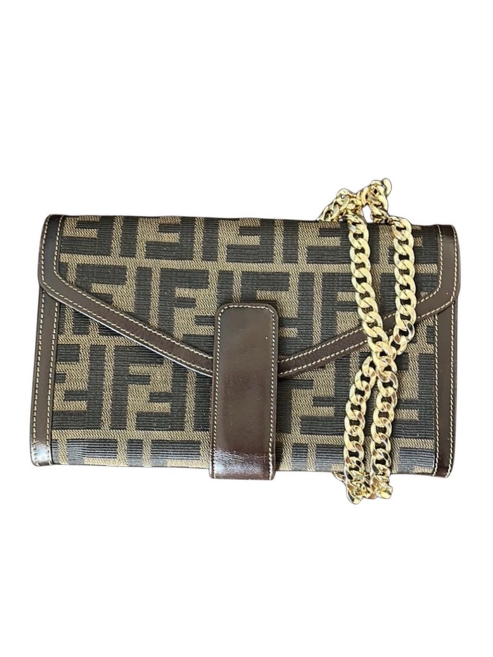 FENDI 2008 Zucca Brown Long Wallet / Shoulder Bag Canvas Leather